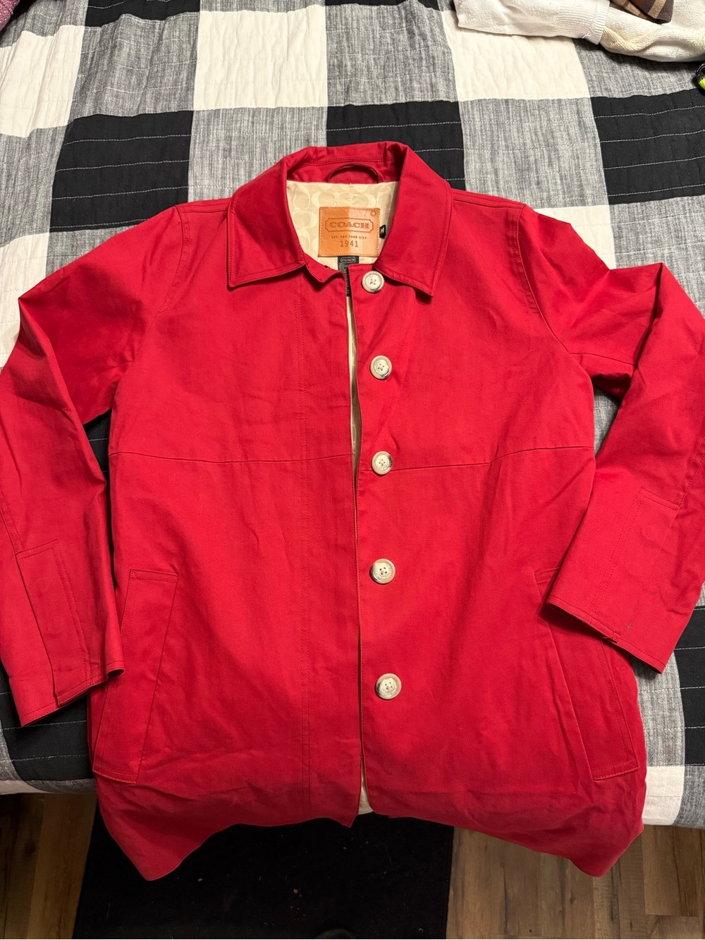 Vintage Coach 1941 Women's Red Button Front Lined Mid-Length Jacket w/ Pockets M